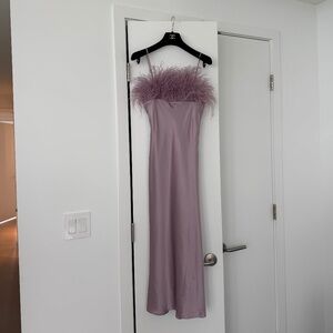 Cinq a sept silk dress with feather detail